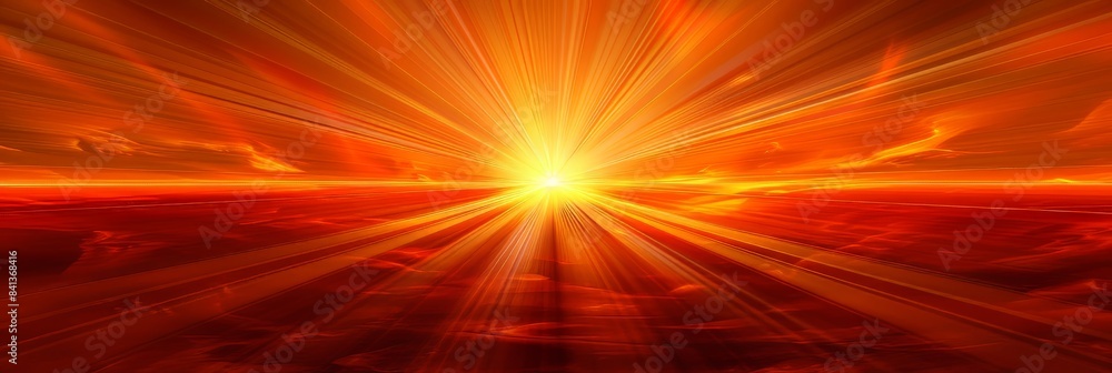 Poster Dynamic red light burst on deep red backdrop with shimmering golden sparkles for captivating visuals