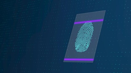 Internet cyber security animation .Fingerprint digital identification scanner in the dark blue background with dots particles. - Powered by Adobe