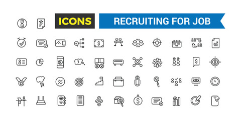 Recruiting for job icon set. Outline icons pack. Editable vector icon and illustration.