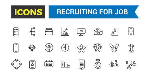 Recruiting for job icon set. Outline icons pack. Editable vector icon and illustration.