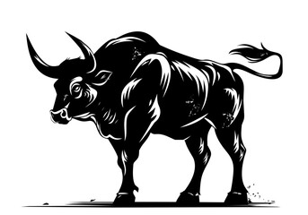 Black silhouette of bull on white background. Astrological Taurus zodiac sign. Vector illustration