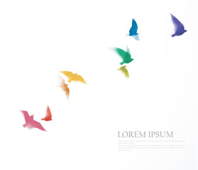 Rainbow birds in sumi-e style on a white background. Symbol of  LGBTQ pride