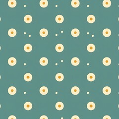 A pattern of yellow and blue circles is displayed on a blue background. The circles are arranged in a way that creates a sense of movement and energy. Scene is playful and whimsical