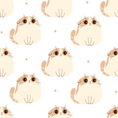 Seamless vector pattern in cartoon style. Cute lop-eared kitten of British breed. . Vector illustration