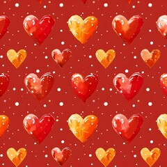 A red background with many hearts of different sizes and colors. The hearts are scattered all over the background, creating a sense of warmth and love