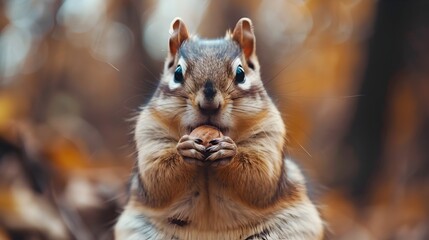 Adorable Chipmunk Stuffing Cheeks with Nuts in Woodland Setting