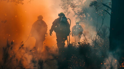 Firefighters Battling Intense Wildfire Smoke Emergency Response