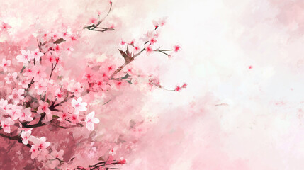 Light pink background, delicate and gentle style, pink cherry blossoms
