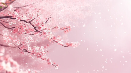Light pink background, delicate and gentle style, pink cherry blossoms