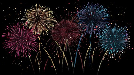 Fototapeta premium Colorful fireworks display lighting up the night sky, perfect for celebrating holidays, events, and special occasions with a festive atmosphere.