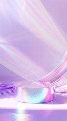 Empty stage cylinder podium on soft pastel purple violet background with soft light on minimal background, sun light shadows in form of palm leaf, pedestal for cosmetic product and packaging .