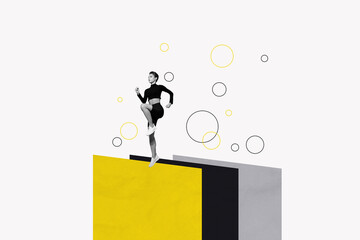 Sketch image trend composite 3D collage of picture draw huge space area platform young woman black...