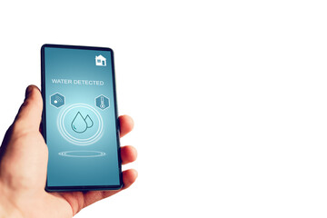smart phone with home control application with water detected