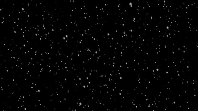 Abstract snowfall overlay, black background - winter, slowly falling snow effect.	