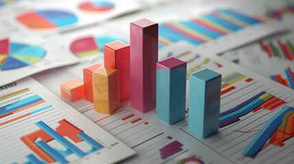 3D image of a bar graph positioned on a piece of paper.