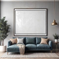 Mockup poster frame on the wall of modern living room