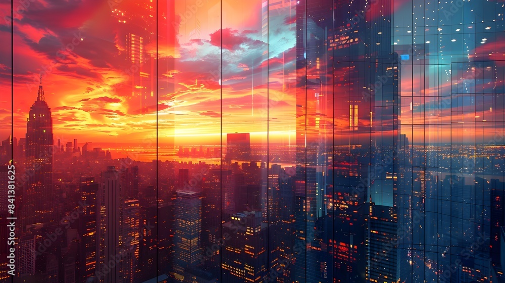 Canvas Prints Breathtaking Sunset Over Dazzling Skyscrapers in Modern City Skyline