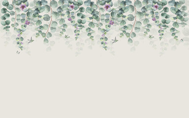Background for the walls. Photo wallpapers with leaves. The background is in the grunge style. Interior design.