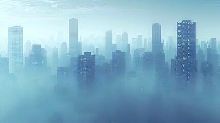 Obraz premium Towering Silhouettes in Misty Cityscape Dramatic Urban Landscape with Obscured Skyscrapers