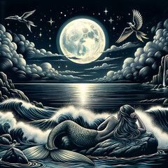 달을 바라보는 인어 공주(A mermaid gazing at the moon, 月亮看的人鱼公主)