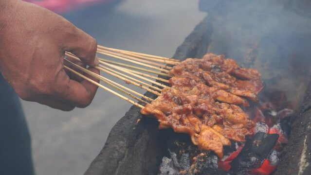 Sate or satay or sometimes written satai is food made ​​from pieces of meat (chicken, goats, sheep, cows, pigs, fish, etc.) are cut into small pieces, and pinned with satay puncture.​​