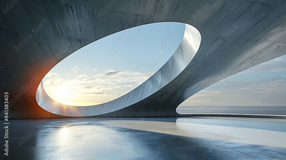 Wall mural  3d render of abstract futuristic architecture with concrete floor