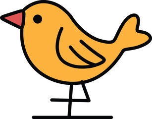 A black and white drawing of a bird with a black beak and a white tail