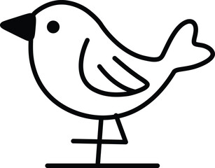 A black and white drawing of a bird with a black beak and a white tail