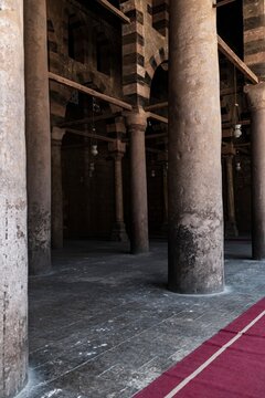 Mohammed An Nasir mosque interior with grand stone columns, ancient architecture