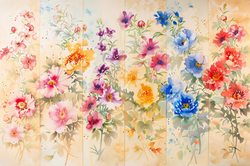 An exquisite set of hand-painted watercolor flowers, meticulously representing each birth month with distinct floral designs. The artwork showcases a variety of blossoms, each rendered with detailed