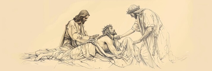 Fototapeta na wymiar Biblical Illustration of Jesus' Healing Miracles, Ideal for Banner,Christian banner