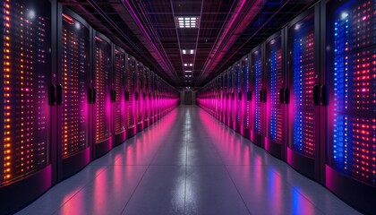 Colorful aisle in a high-tech data center