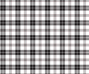 Plaid fabric pattern, white, black, seamless for textiles, and for designing clothing, skirts, pants or decorative fabric. Vector illustration.