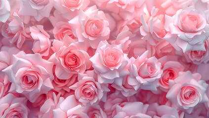 Pink roses background, in the style of 3D, pink color, soft light and shadow effect, high definition details, pink rose pattern wallpaper
