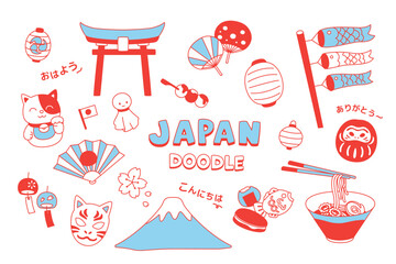 Japan doodle. Hand drawing styles with Japan culture items.