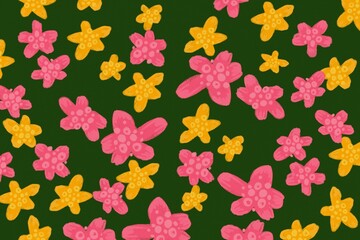 Fototapeta premium Simple summer flowers doodles, floral design elements print pattern seamless surface pencil hand drawn naive style