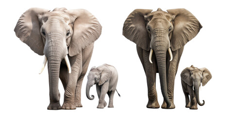 africa elephant and baby isolated on a transparent background