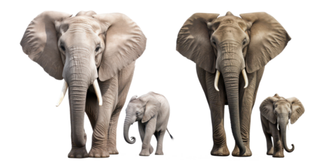 africa elephant and baby isolated on a transparent background