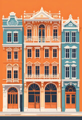 Fototapeta premium a vector design of a singapore colorful heritage buildings with a balcony and windows 