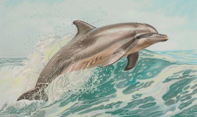A dolphin is leaping out of the water