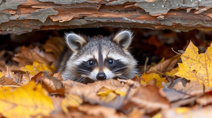 Raccoon in the forest in the natural environment