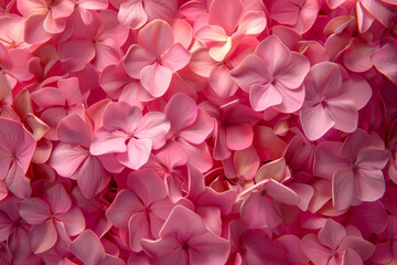 Obraz premium Pink hydrangea background pattern mockup template. Floral background. Pink French hydrangea wallpaper background. Flower texture. Copy Space