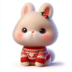 fluffy Bunny in a christmas sweater on a white background