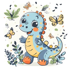 Fototapeta premium Dinosaur Chasing butterflies