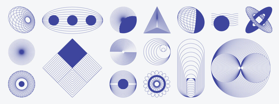 Abstract line wall art element vector set. Aesthetic contemporary stripe line art, geometric shape in monochrome, black and white. Art form design for wall art, decoration, wallpaper.