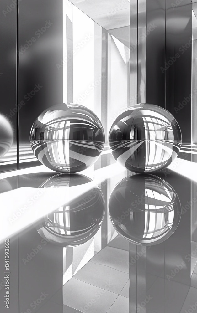 Poster abstract architectural white interior from an array of concrete cubes with neon lighting. 3d illustr