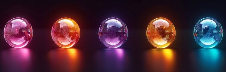 Colored glass shapes on a black background. 3D illustration