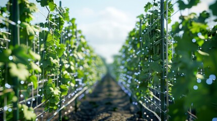 Rows of neatly trimmed vines line the autonomous vineyard showcasing the efficiency of the selfoperating pruners.