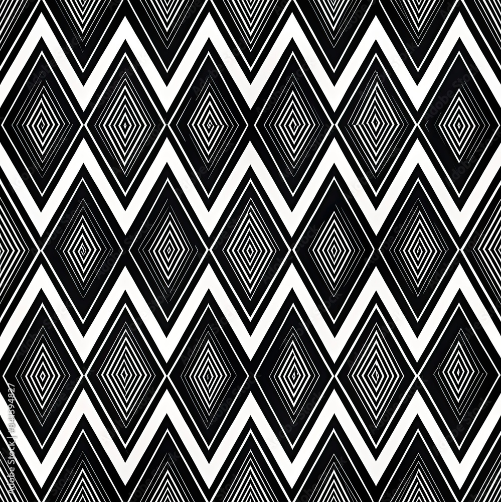 Aufkleber a black and white pattern of rhombus shapes arranged in a repeating pattern. generative ai