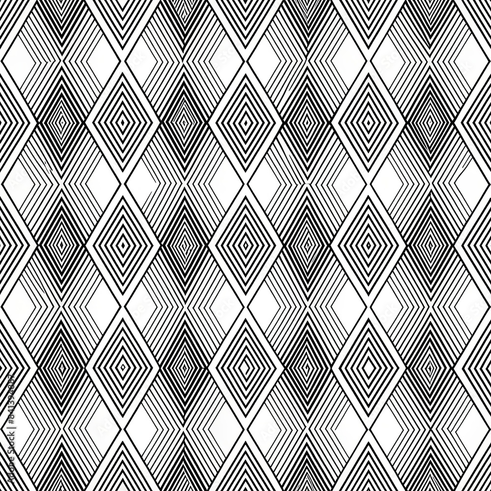 Fototapete a seamless pattern of black rhombuses with concentric squares. the pattern is rendered in a simple, 